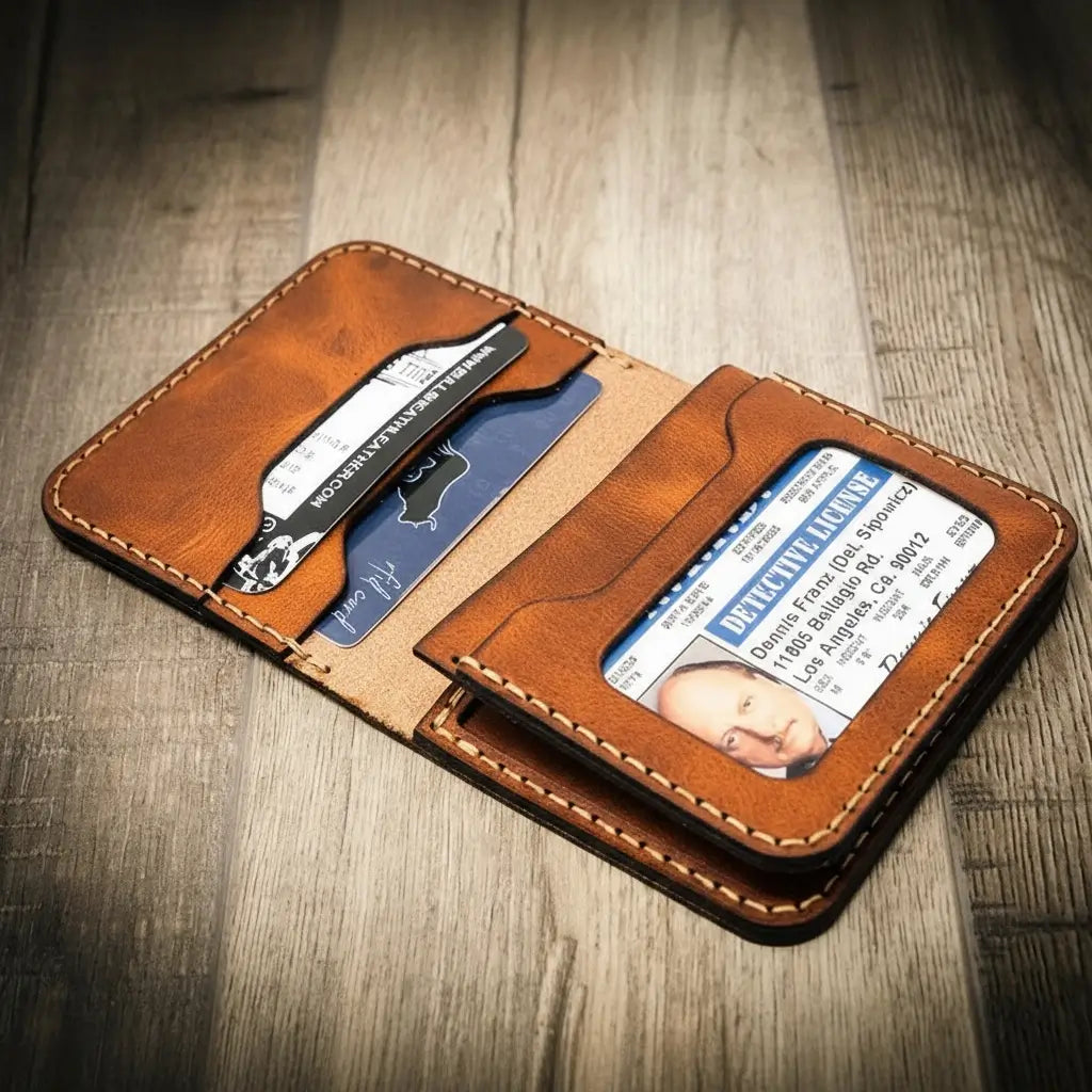 Minimalist leather badge wallet, view 15