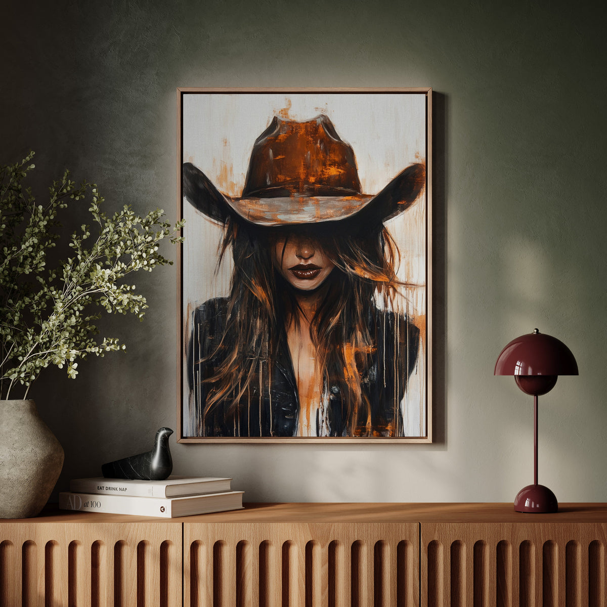 Cowgirl in Crimson modern Western cowgirl painting wall art, view 2
