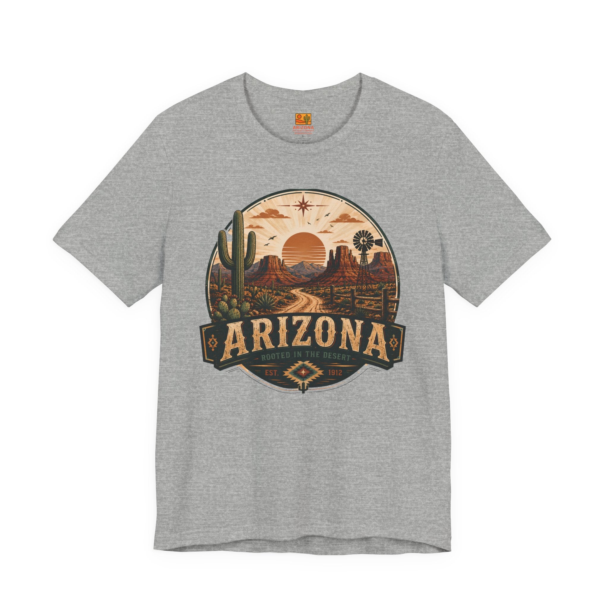 Arizona Desert Tee — Retro Sunset Cactus Arizona T-Shirt — side view