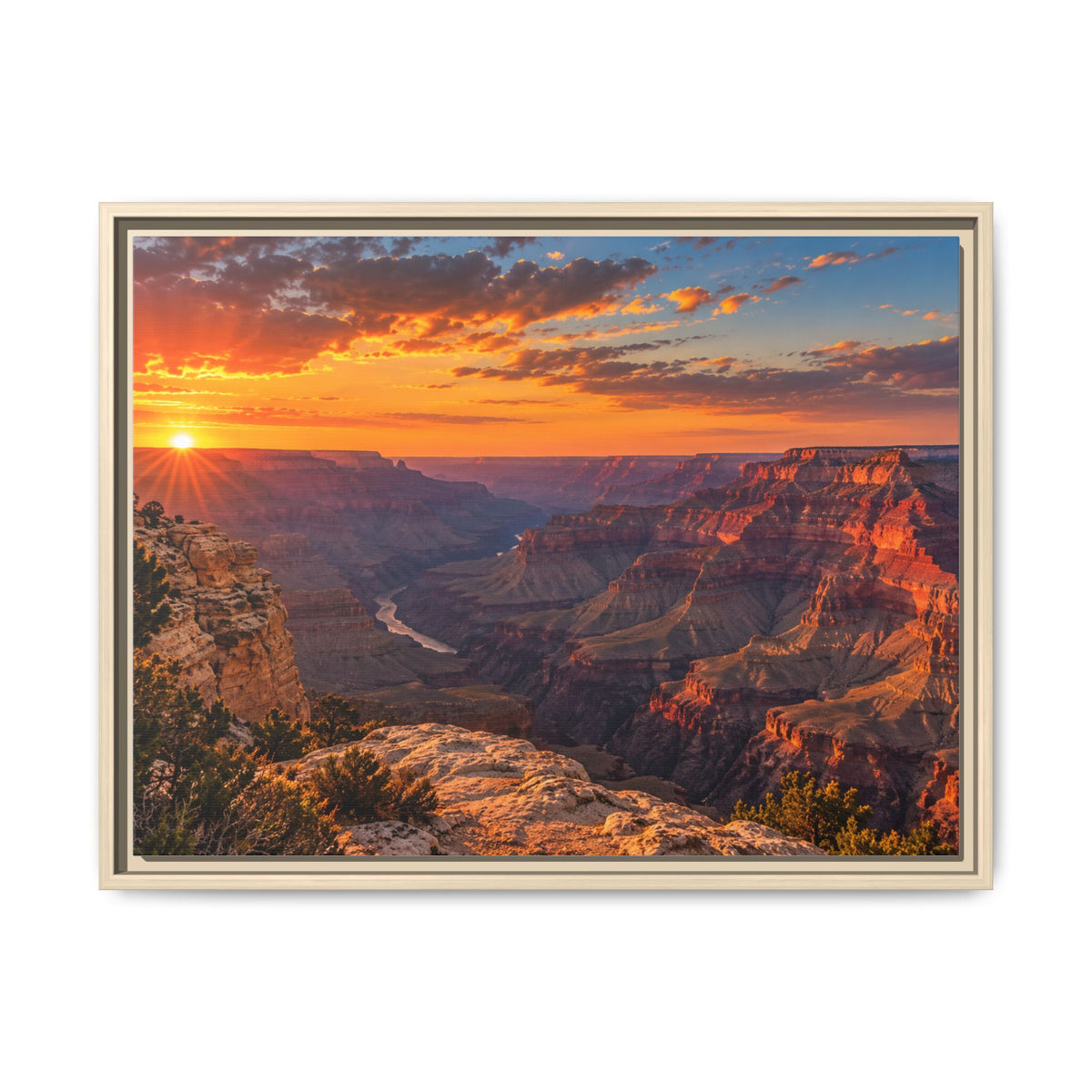 Grand Canyon at sunset canvas print with Colorado River, framed Arizona wall art