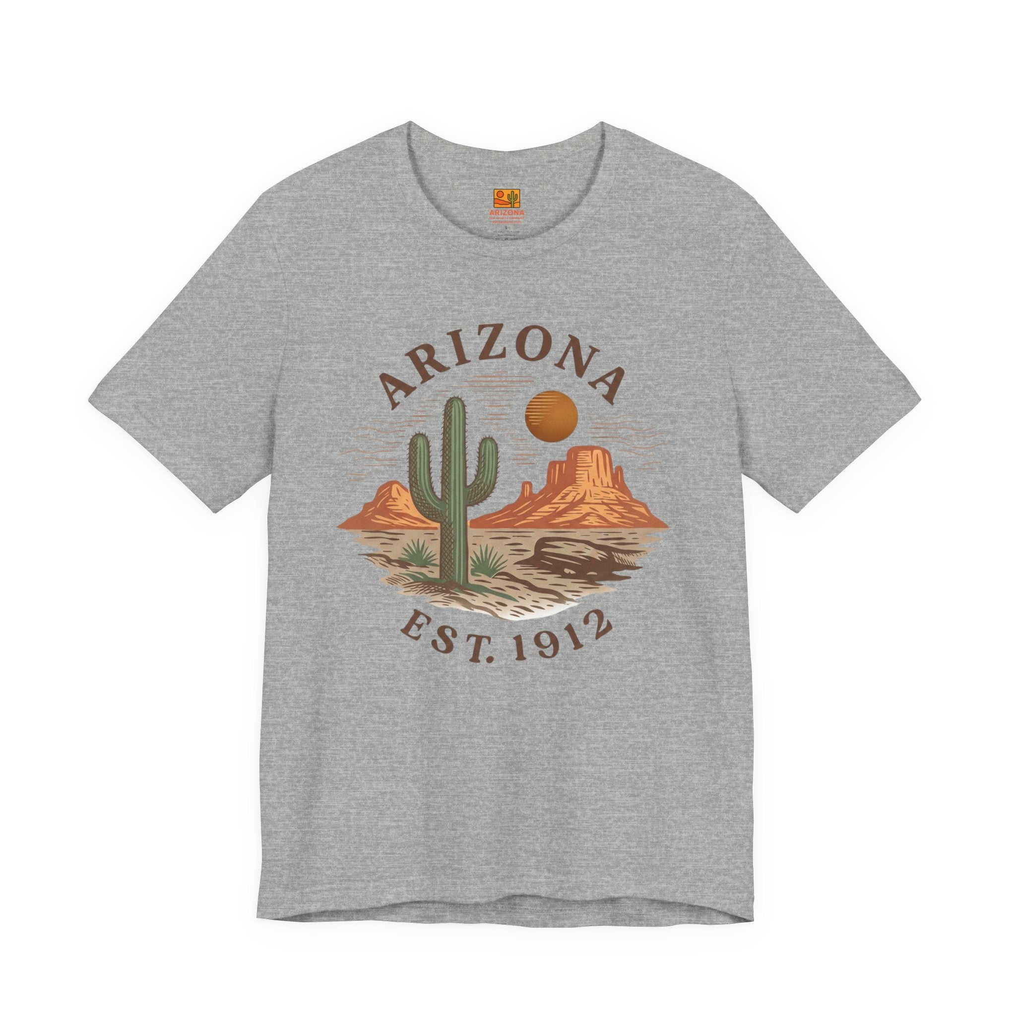 Arizona Desert Graphic Tee — 'Arizona Est. 1912' Cactus Sunset T-Shirt — front view 2