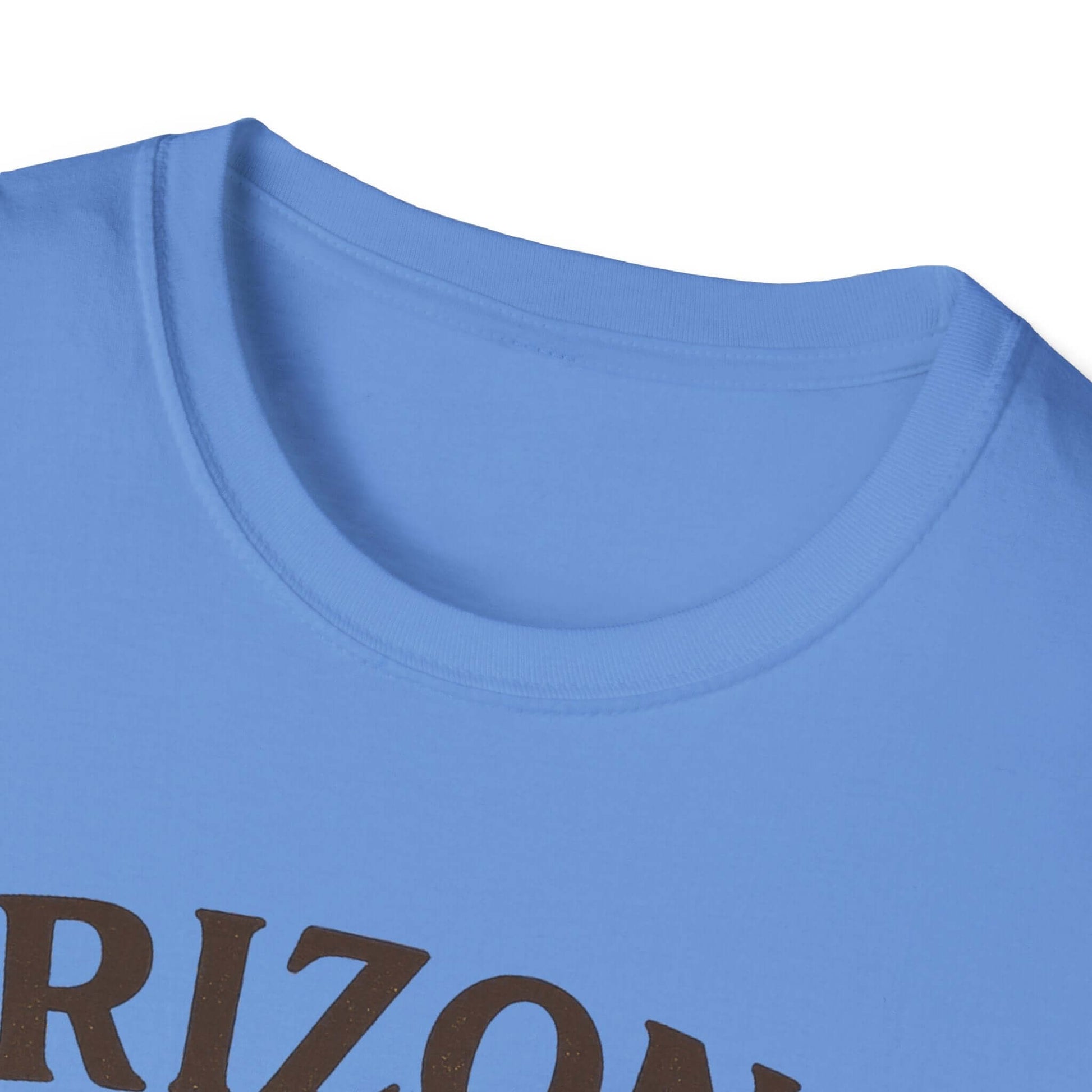 Close-up of Arizona Sun T-Shirt featuring a round neckline and playful graphic design for summer wardrobe.