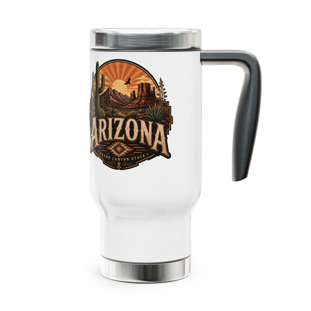 Arizona Desert Travel Mug — 14oz Stainless Steel Insulated Mug — lifestyle photo