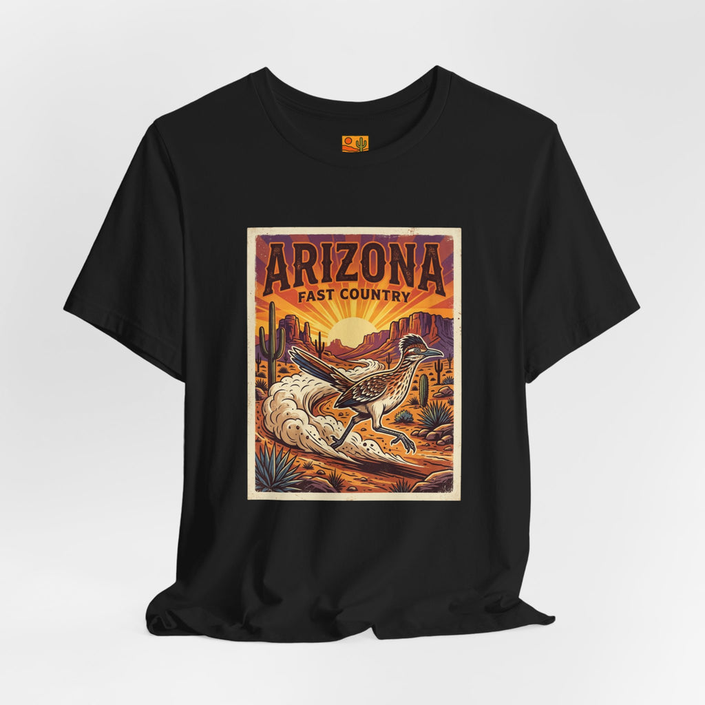Arizona Fast Country Tee — Vintage Roadrunner Desert Graphic T-Shirt — front view 2