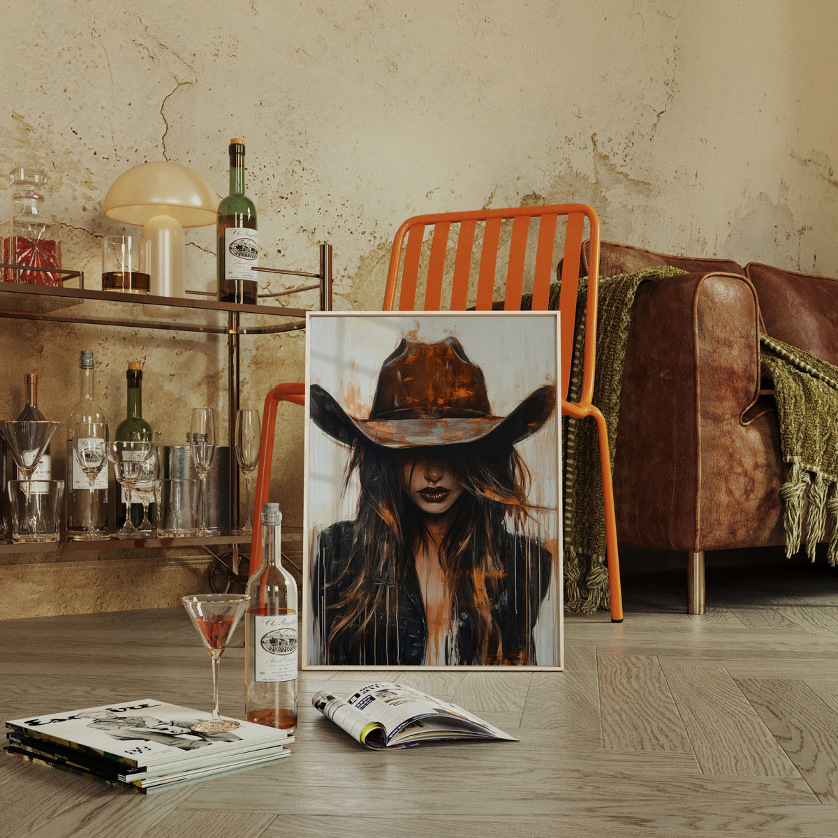 Cowgirl in Crimson modern Western cowgirl painting wall art, view 6