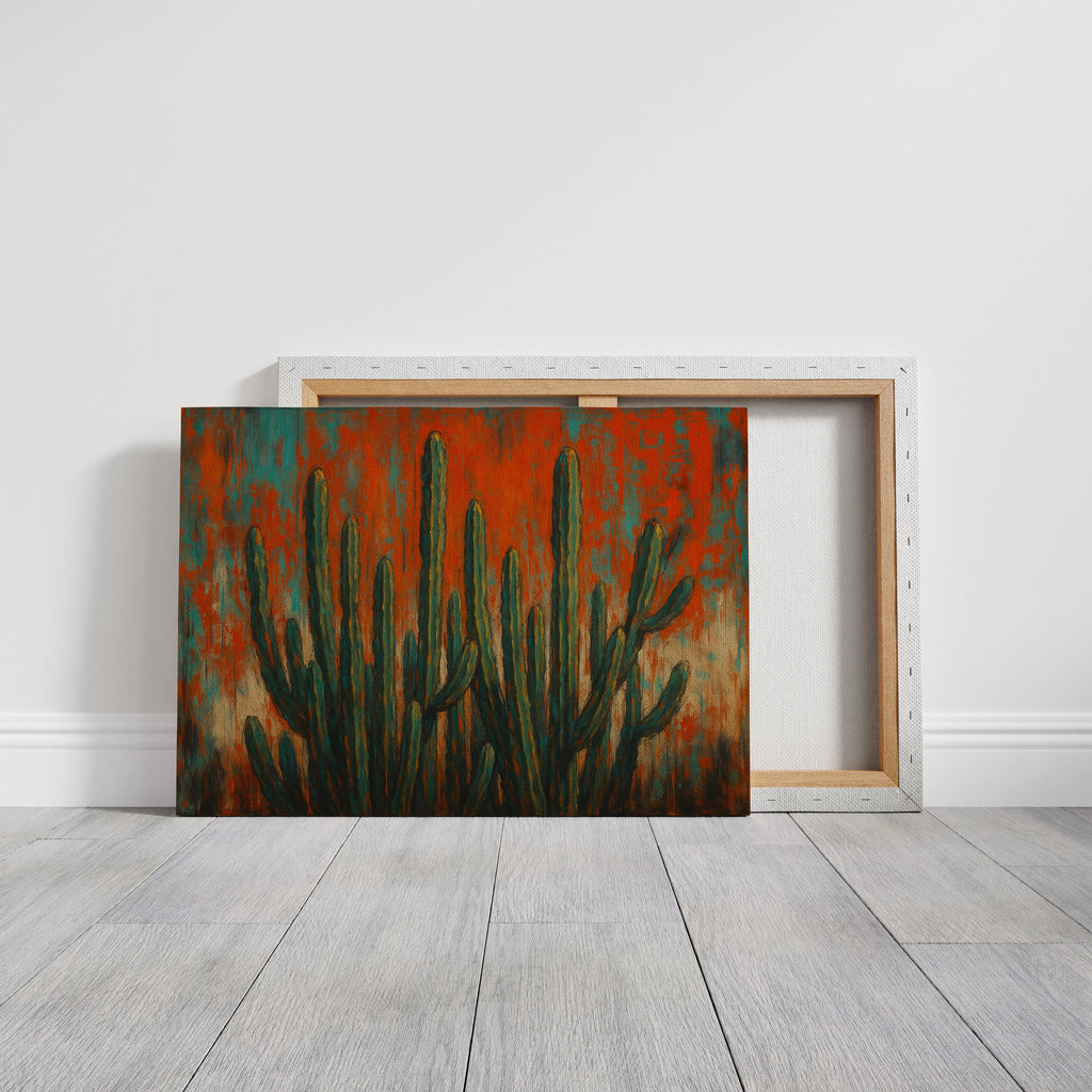 Southwest Blaze abstract cactus painting in orange and turquoise, view 12
