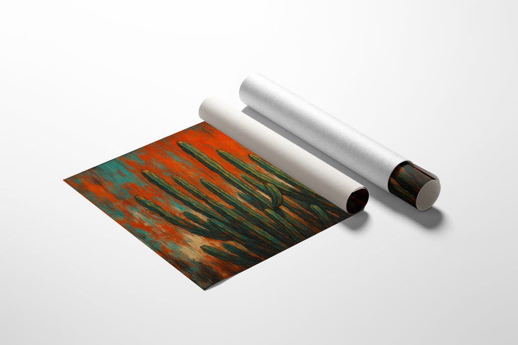 Southwest Blaze abstract cactus painting in orange and turquoise, view 13