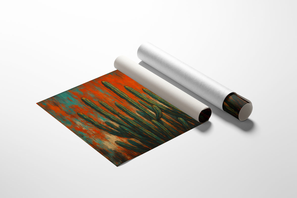 Southwest Blaze abstract cactus painting in orange and turquoise, view 13
