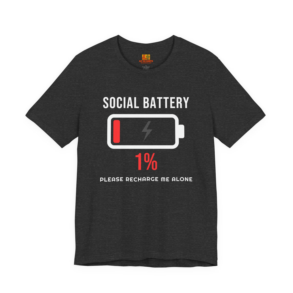 Social Battery 1% T-Shirt – Funny Introvert Low Battery Graphic Tee