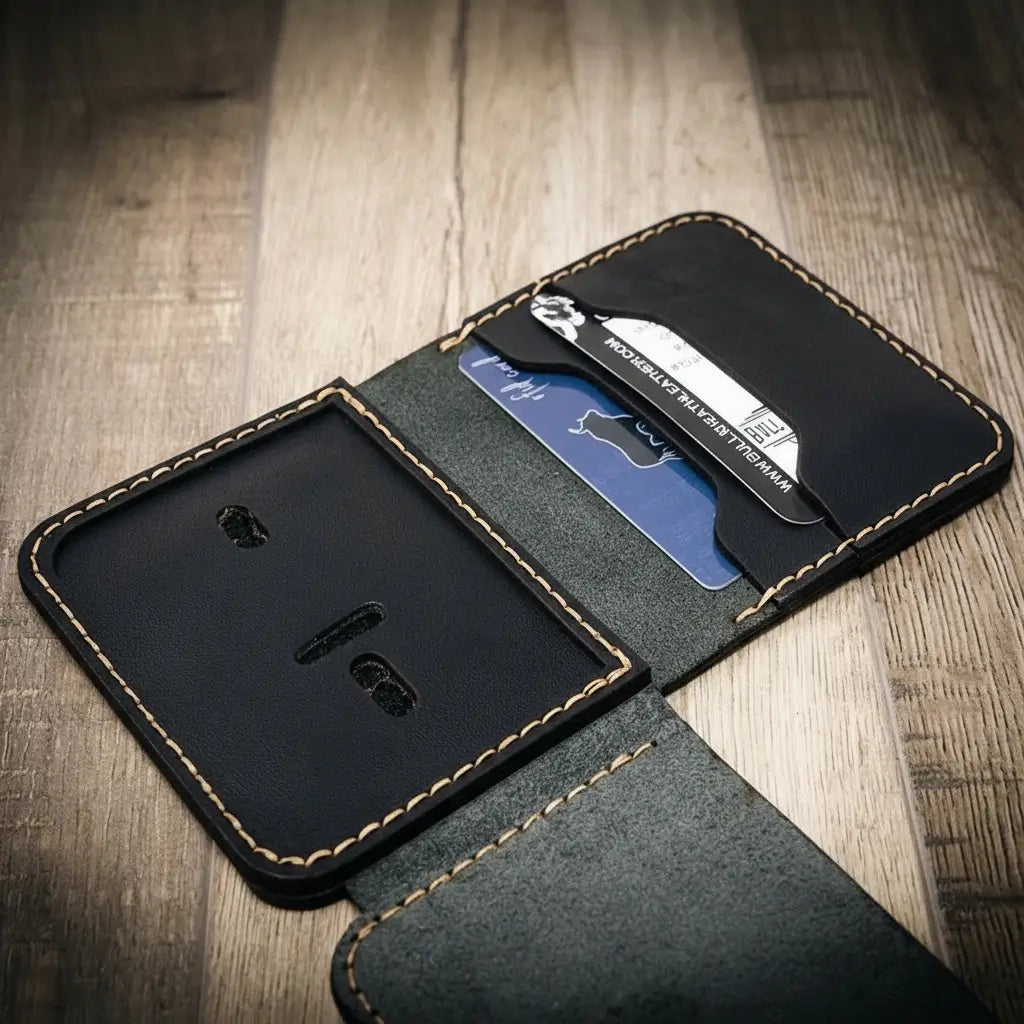 Minimalist leather badge wallet, view 18