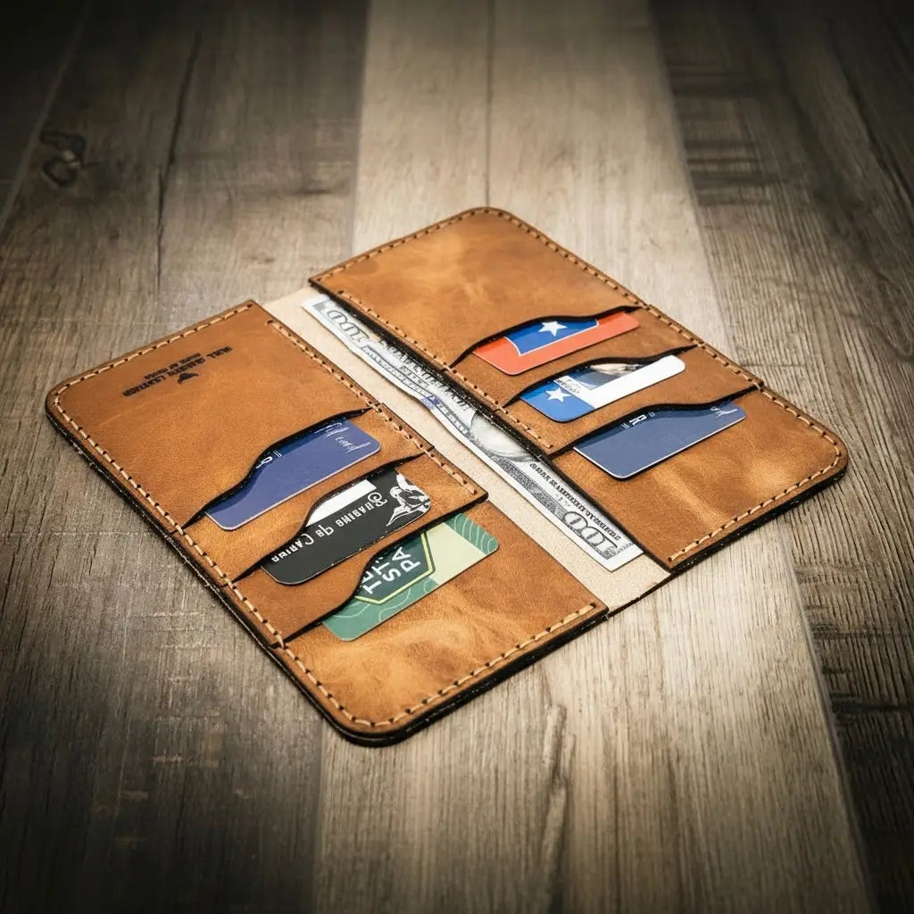 Houstonian long leather wallet, Western roper style, view 3