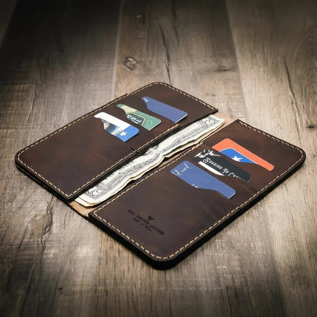 Houstonian long leather wallet, Western roper style, view 4