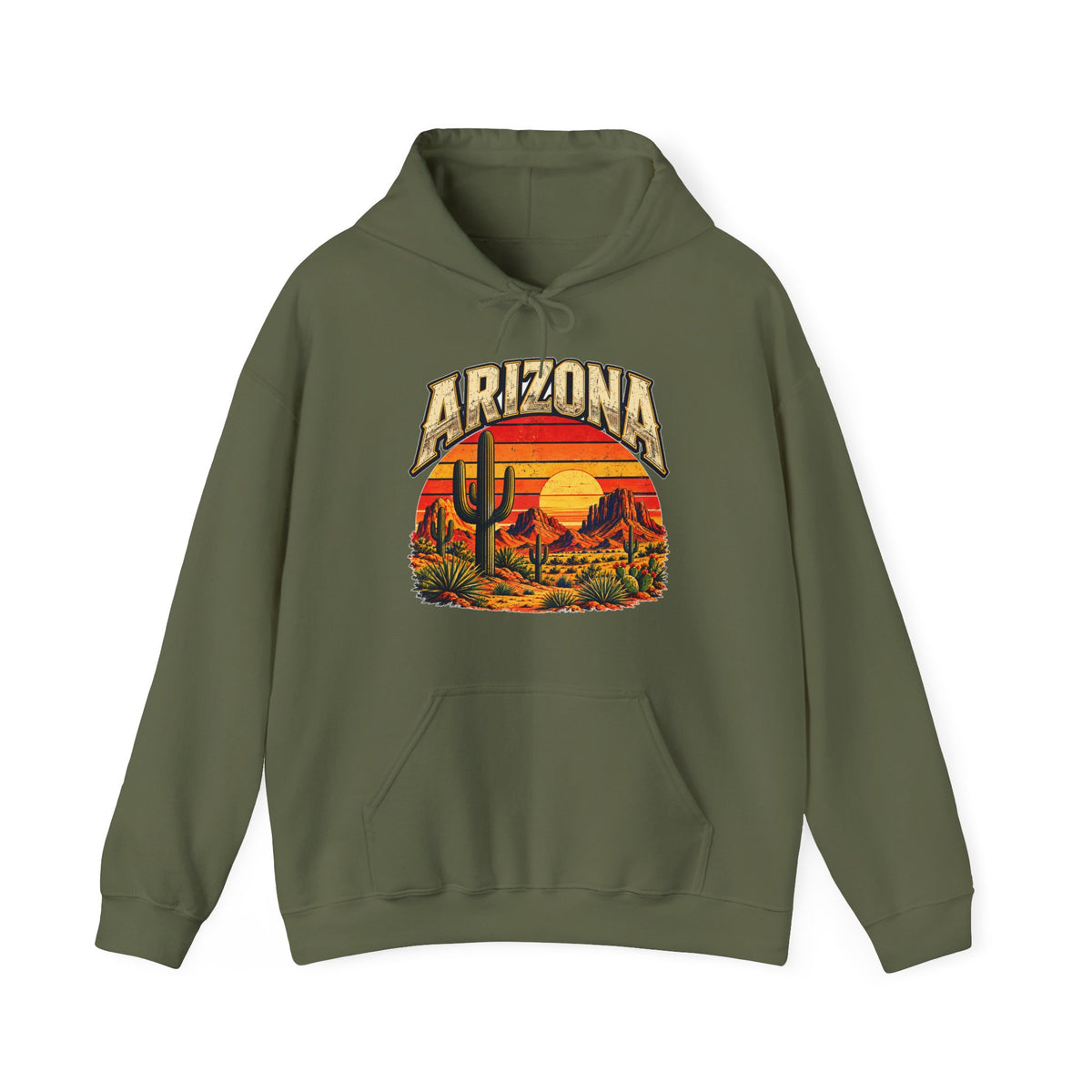 Arizona Saguaro Sunset Hoodie in military green