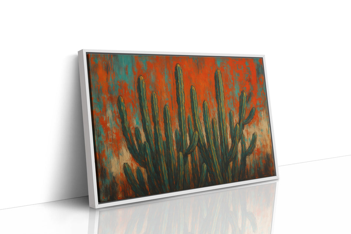 Southwest Blaze abstract cactus painting in orange and turquoise, view 14
