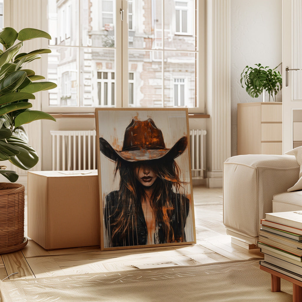 Cowgirl in Crimson modern Western cowgirl painting wall art, view 7