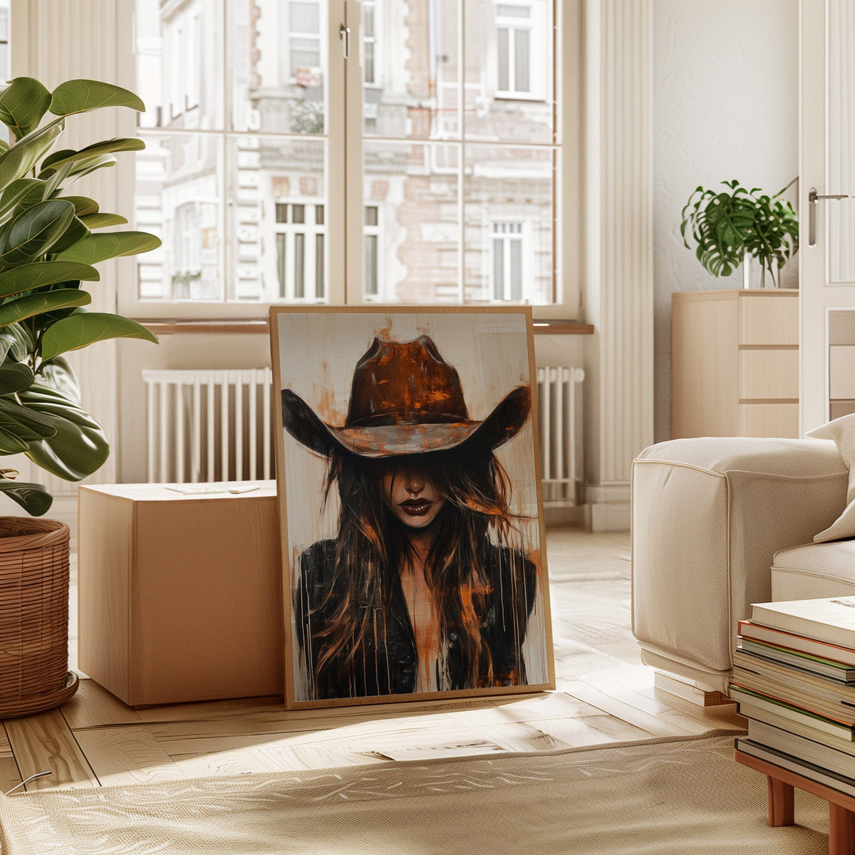 Cowgirl in Crimson modern Western cowgirl painting wall art, view 7