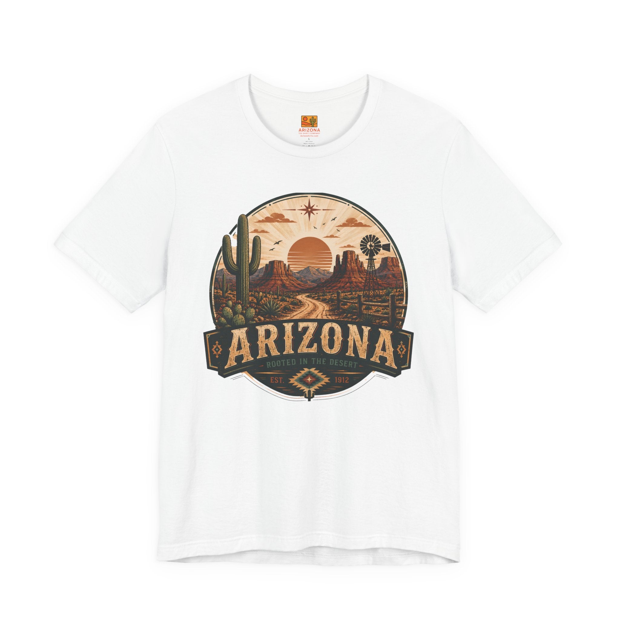 Arizona Desert Tee — Retro Sunset Cactus Arizona T-Shirt — front view 2