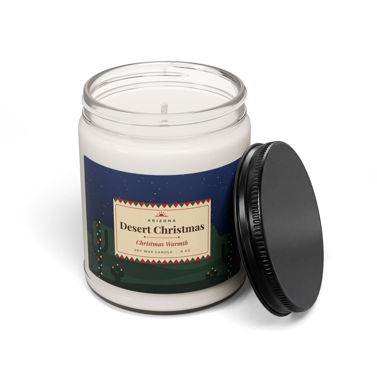 Desert Christmas Candle – Christmas Warmth Arizona Holiday Soy Candle 9oz — back view