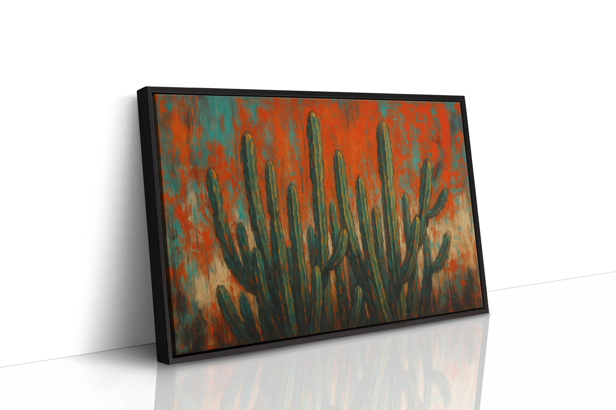 Southwest Blaze abstract cactus painting in orange and turquoise, view 16
