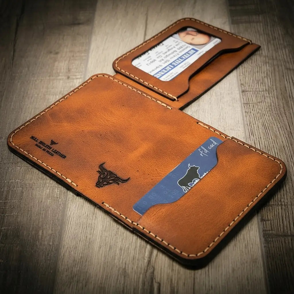 Minimalist leather badge wallet, view 12