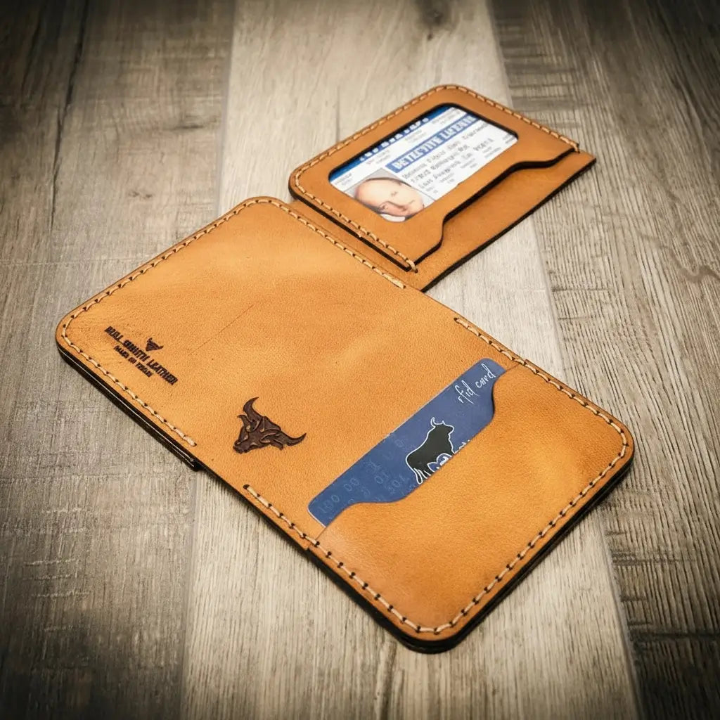 Minimalist leather badge wallet, view 2
