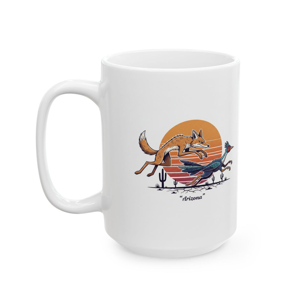 Coyote Wins Ceramic Mug — 'coyote wins' Text Design (11oz & 15oz) — side view 2