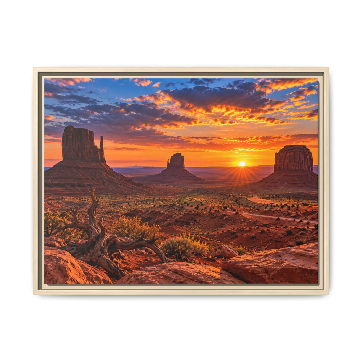 Monument Valley at sunset canvas print with red rock buttes, framed Southwest wall art