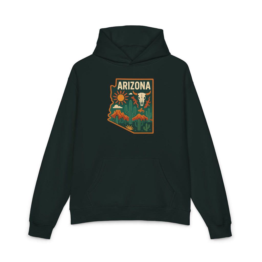 Arizona Desert Hoodie — State Outline Badge Pullover — detail view