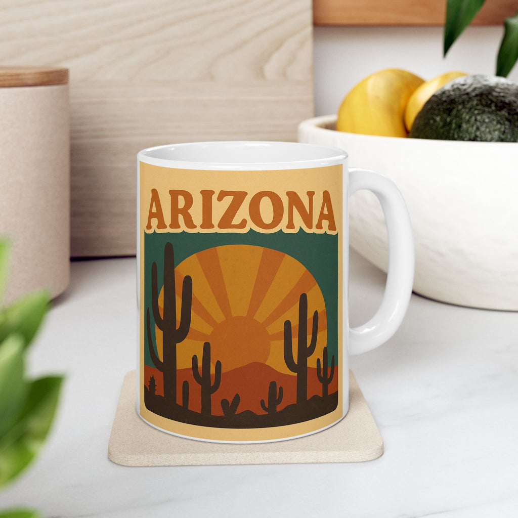 Vintage Cactus Sunset Ceramic Mug