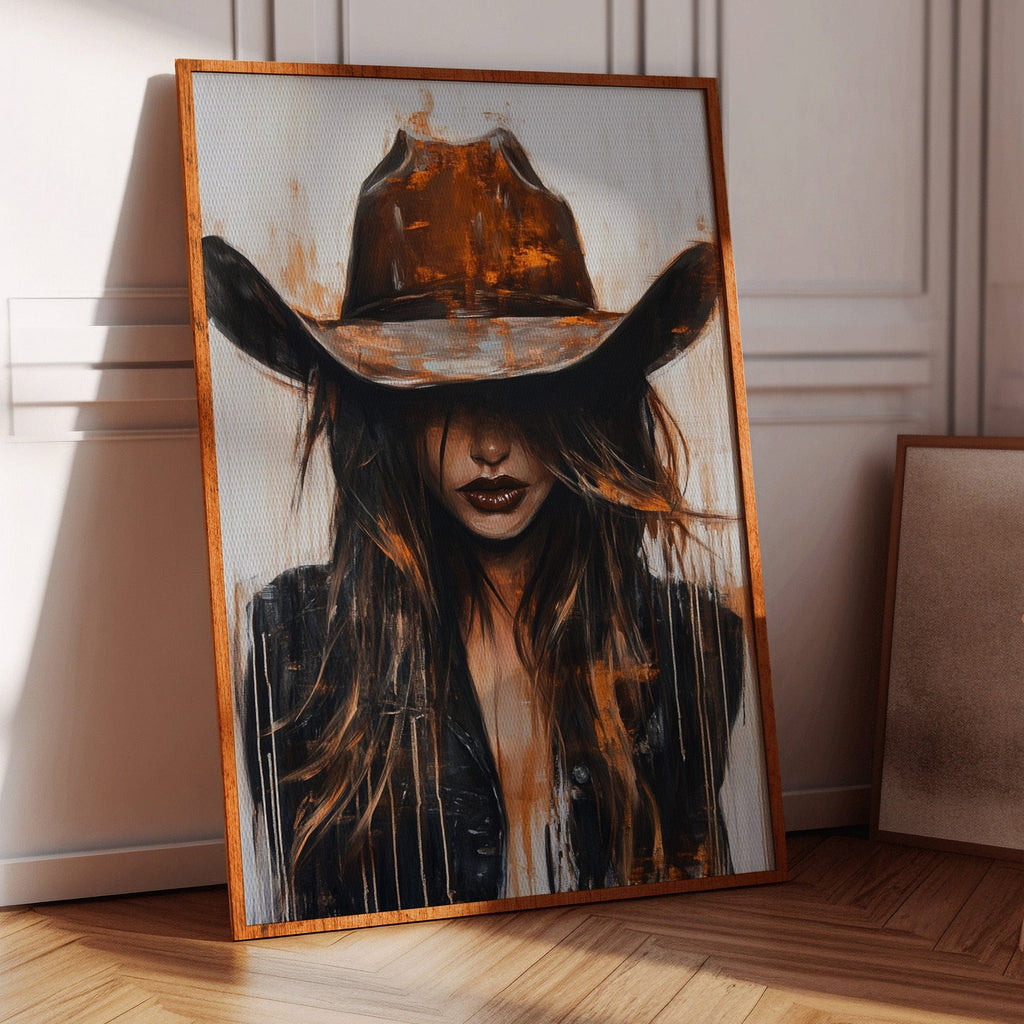 Cowgirl in Crimson modern Western cowgirl painting wall art