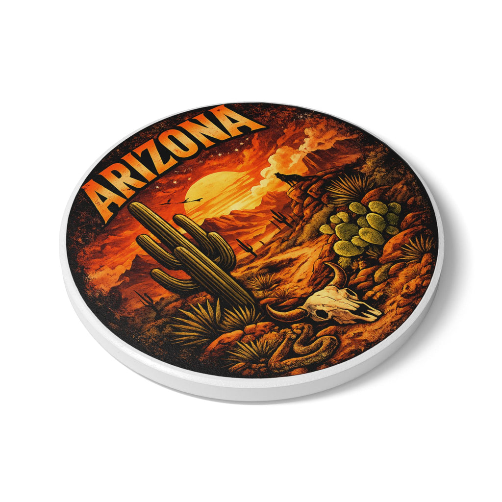 Arizona Desert Ceramic Coaster — Southwestern Sunset Cactus Design