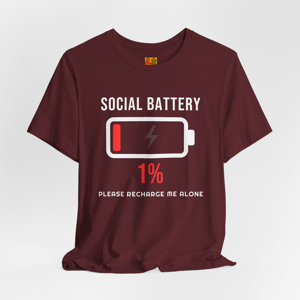 Social Battery 1% T-Shirt – Funny Introvert Low Battery Graphic Tee