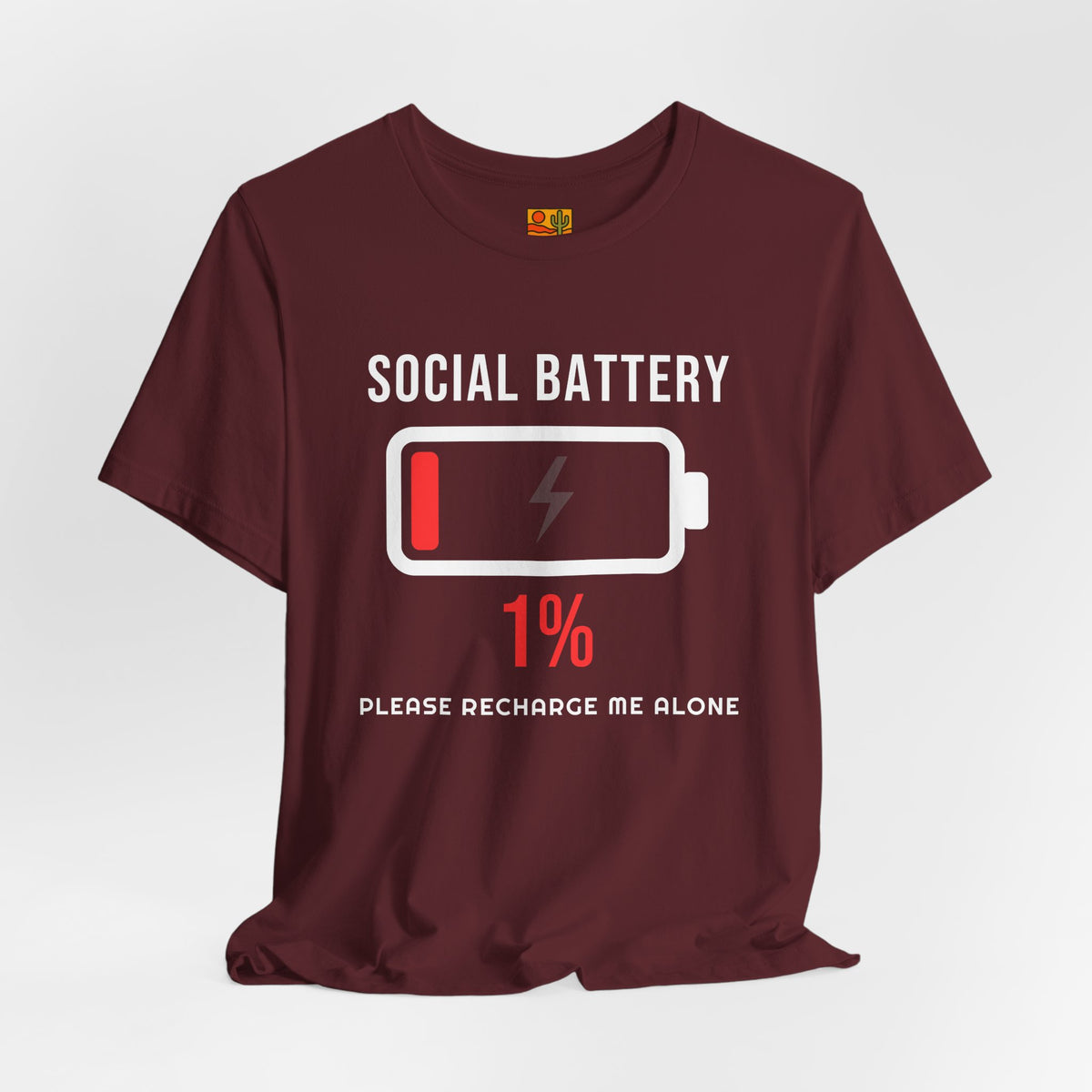 Social Battery 1% T-Shirt – Funny Introvert Low Battery Graphic Tee