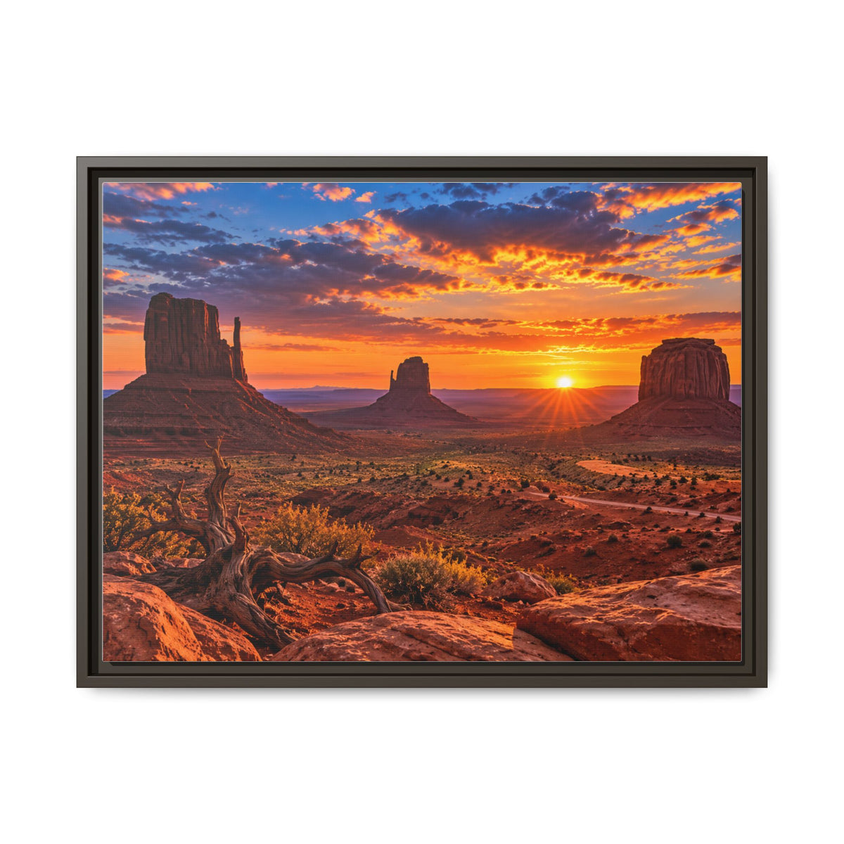 Monument Valley sunset framed canvas print, Arizona desert buttes wall art
