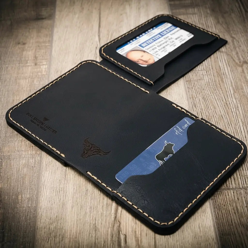 Minimalist leather badge wallet, view 17