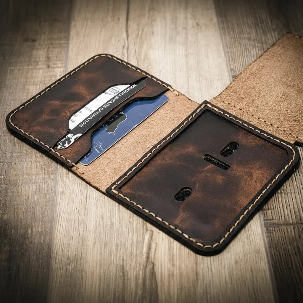 Minimalist leather badge wallet, view 6