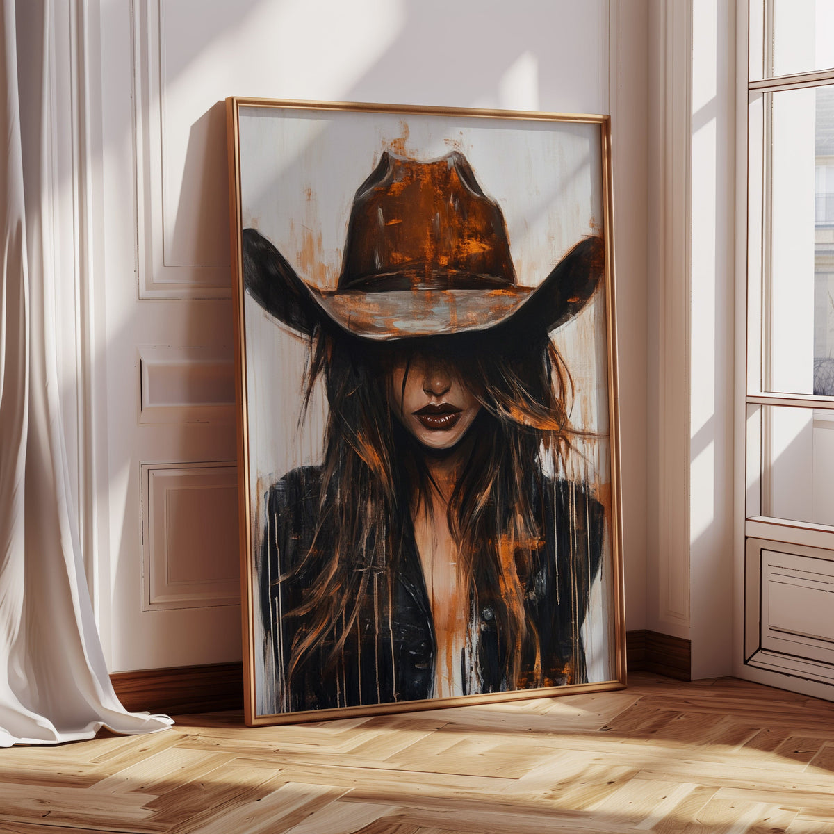 Cowgirl in Crimson modern Western cowgirl painting wall art, view 8