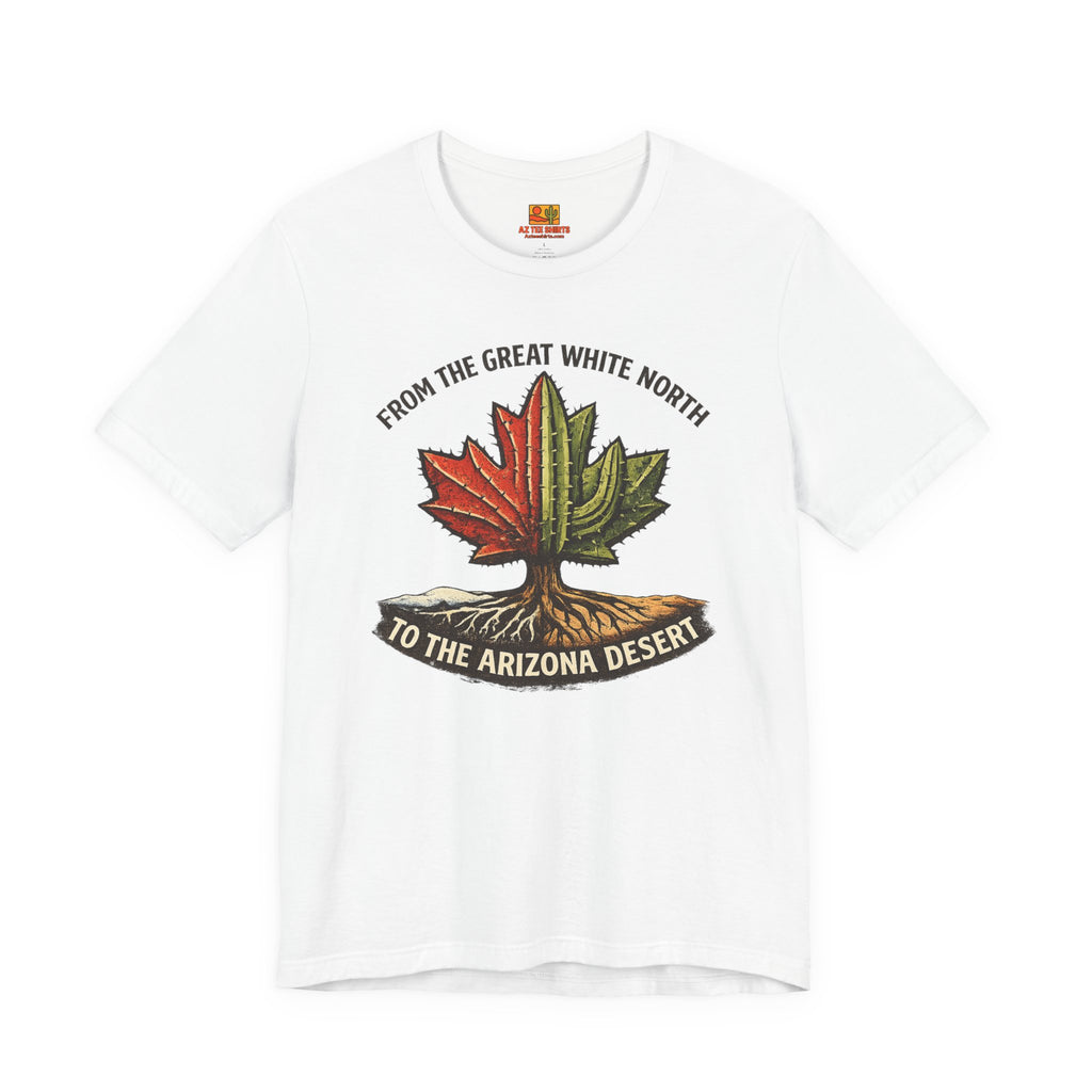 Canada to Arizona Travel Tee — "From the Great White North to the Arizona Desert" — back view 2