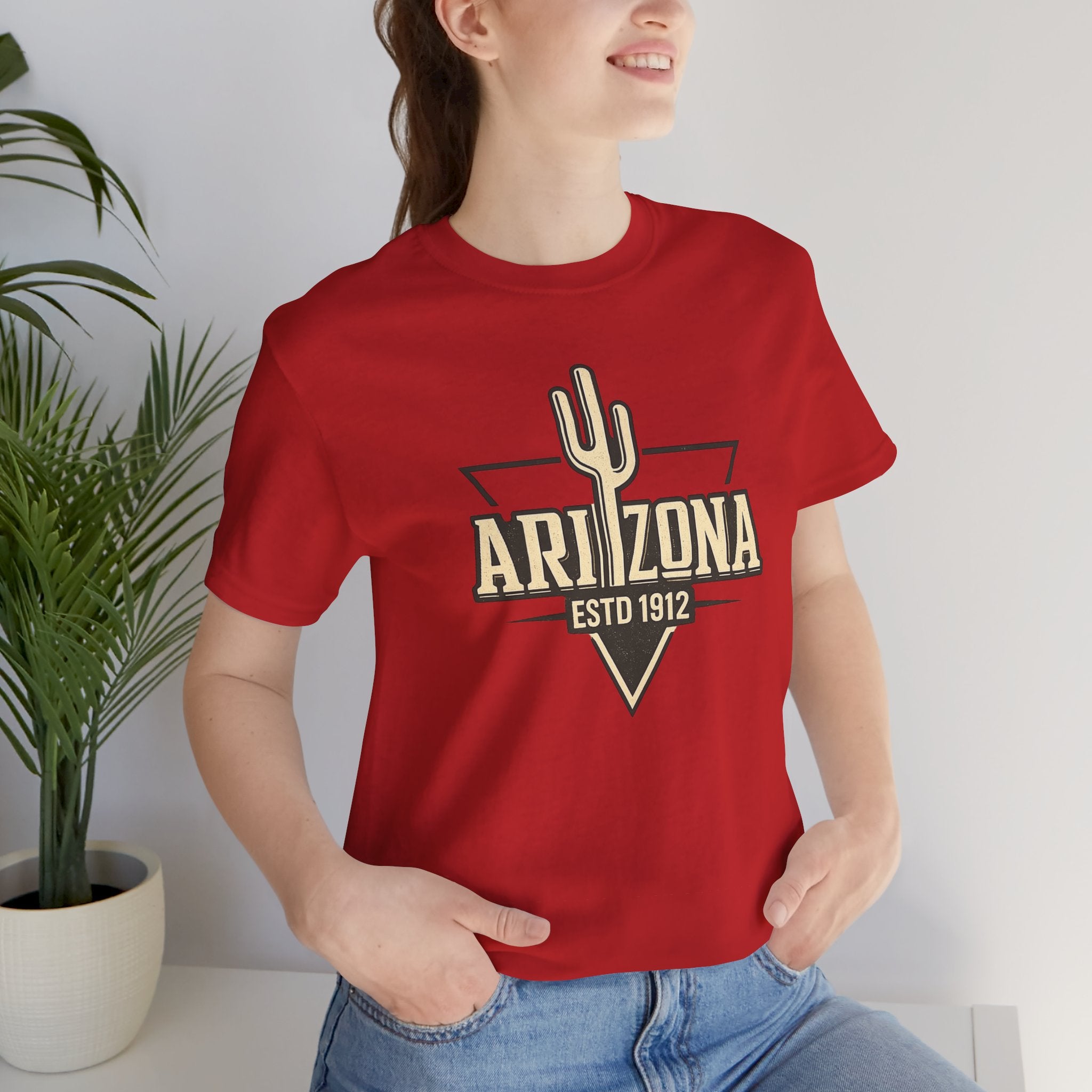 Arizona Cactus Vintage Logo Tee — ESTD 1912 Desert Graphic T-Shirt — detail view