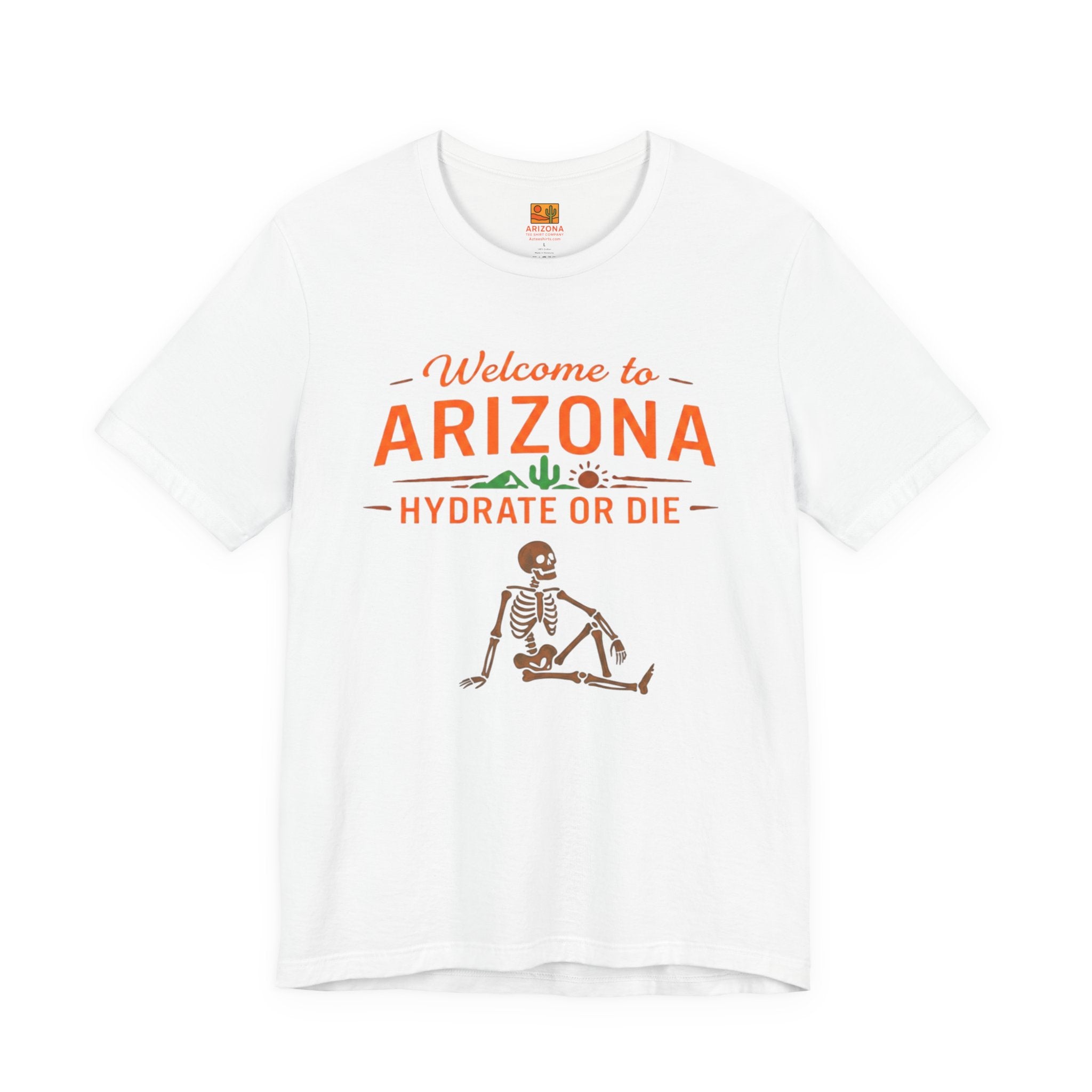 Arizona 'Hydrate or Die' Tee — Welcome to Arizona Desert Skeleton T-Shirt — side view 2