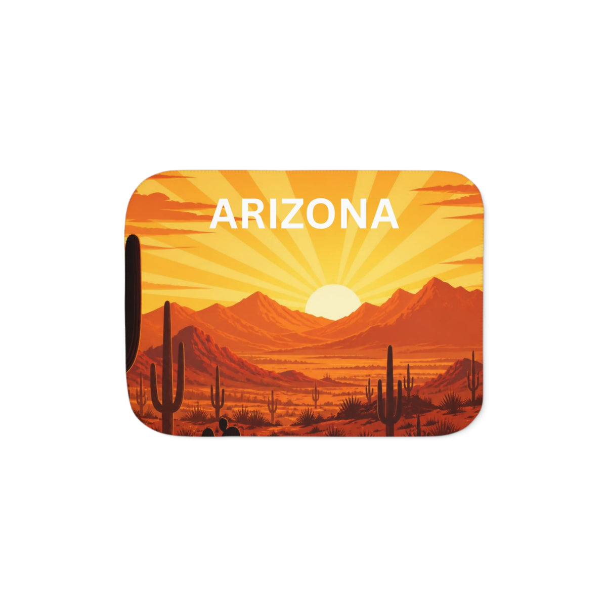 Arizona Desert Sherpa Blanket – Cozy Sunset Cactus Throw — back view