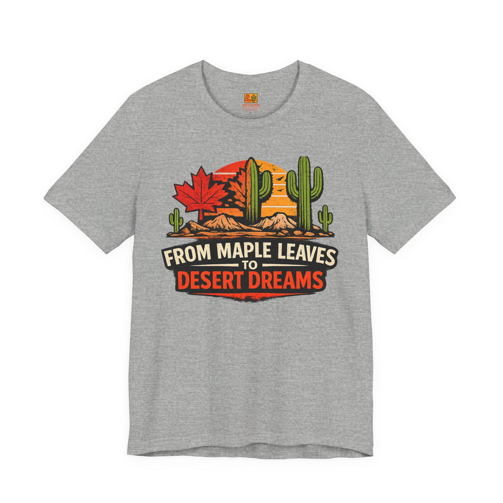 Maple Leaves to Desert Dreams T-Shirt — Nature-Inspired Scenic Tee — front view 2