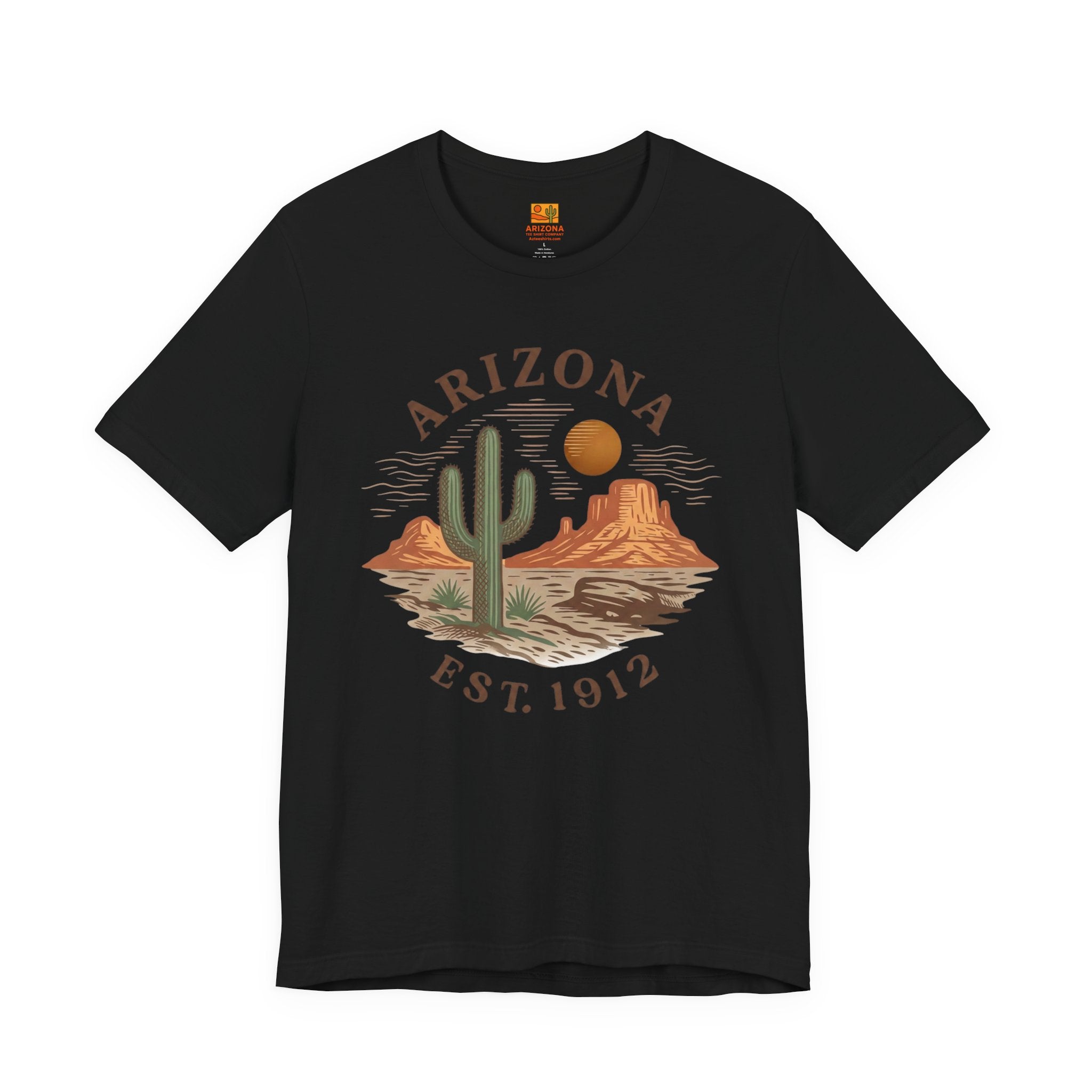 Arizona Desert Graphic Tee — 'Arizona Est. 1912' Cactus Sunset T-Shirt — detail view