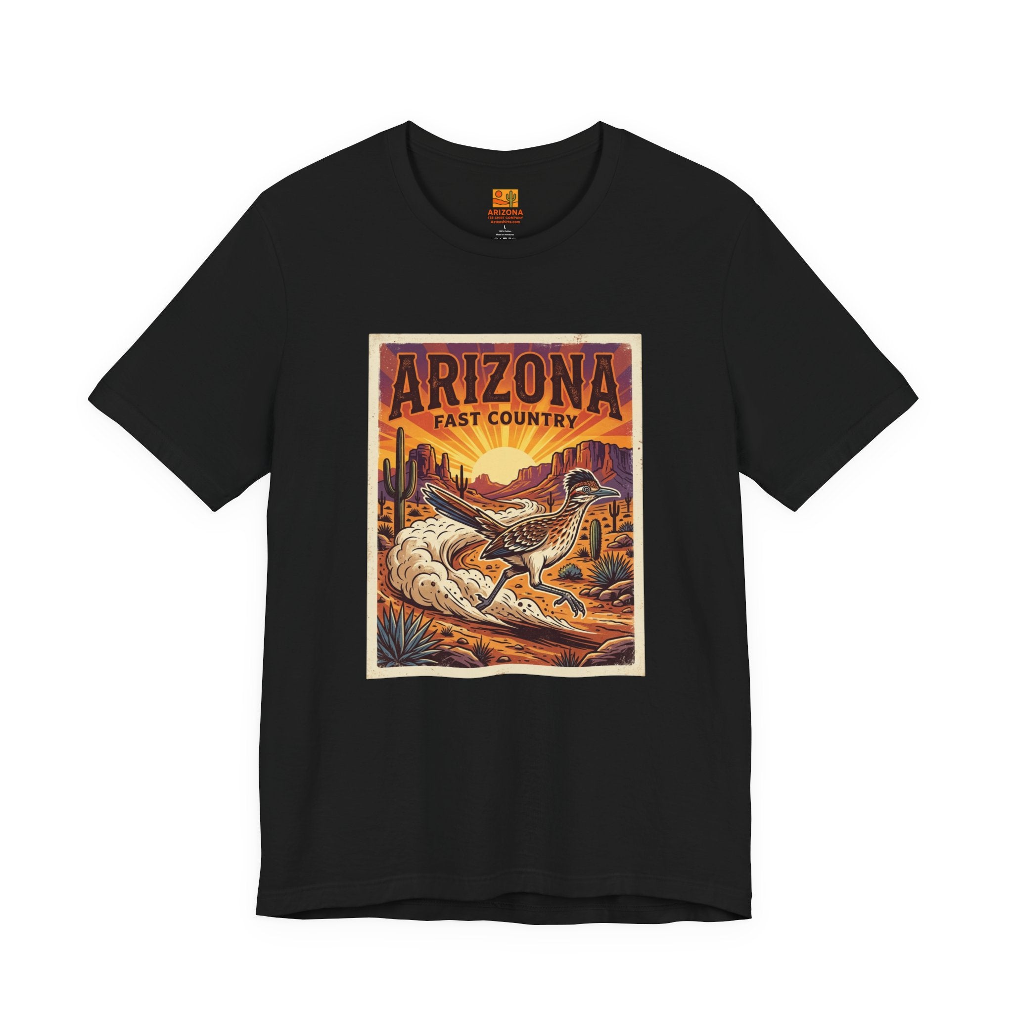 Arizona Fast Country Tee — Vintage Roadrunner Desert Graphic T-Shirt — front view