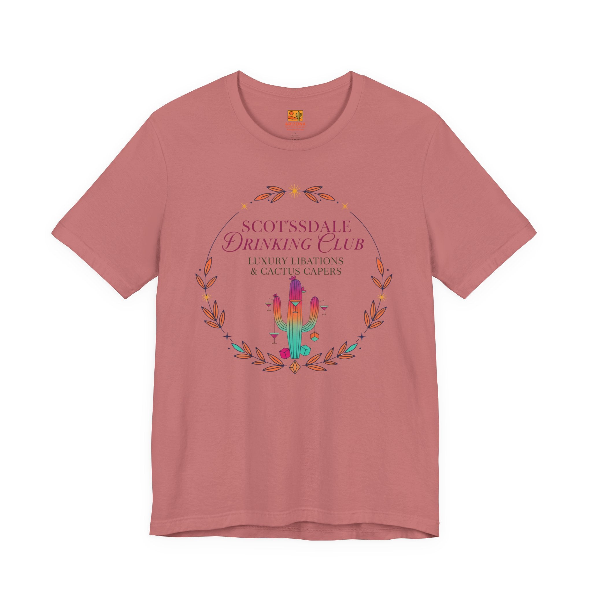 Scottsdale Drinking Club Tee — Cactus & Cocktail Graphic T-Shirt — front view 2