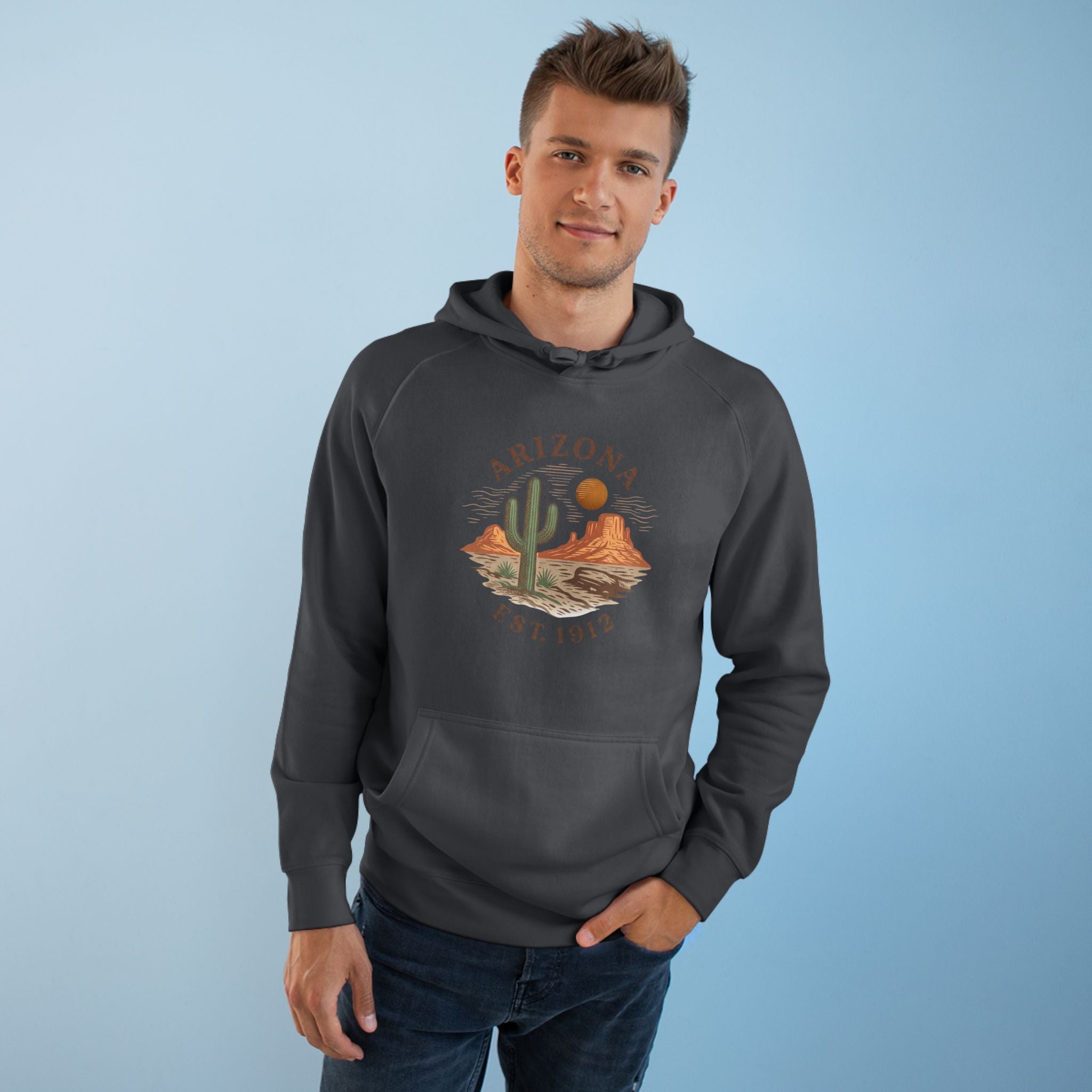 Arizona Desert Hoodie — Cactus Landscape "Est. 1912" Pullover
