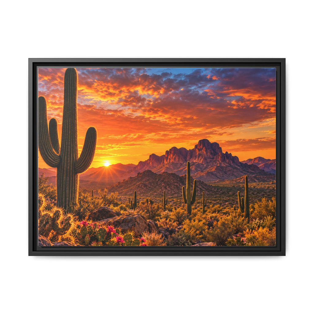 Saguaro cactus desert sunset canvas print, framed Arizona wall art