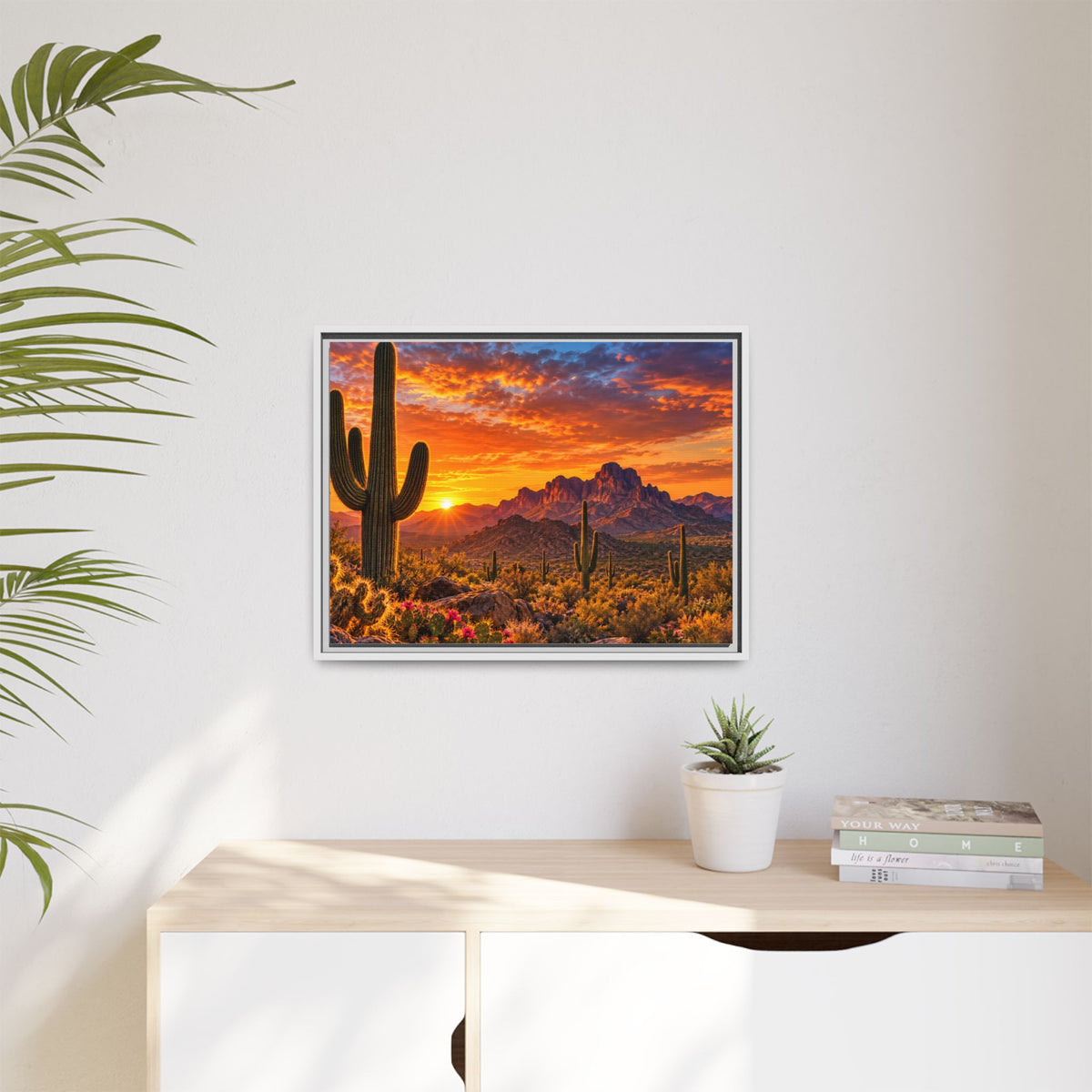 Framed Sonoran Desert sunset canvas, Arizona landscape wall art