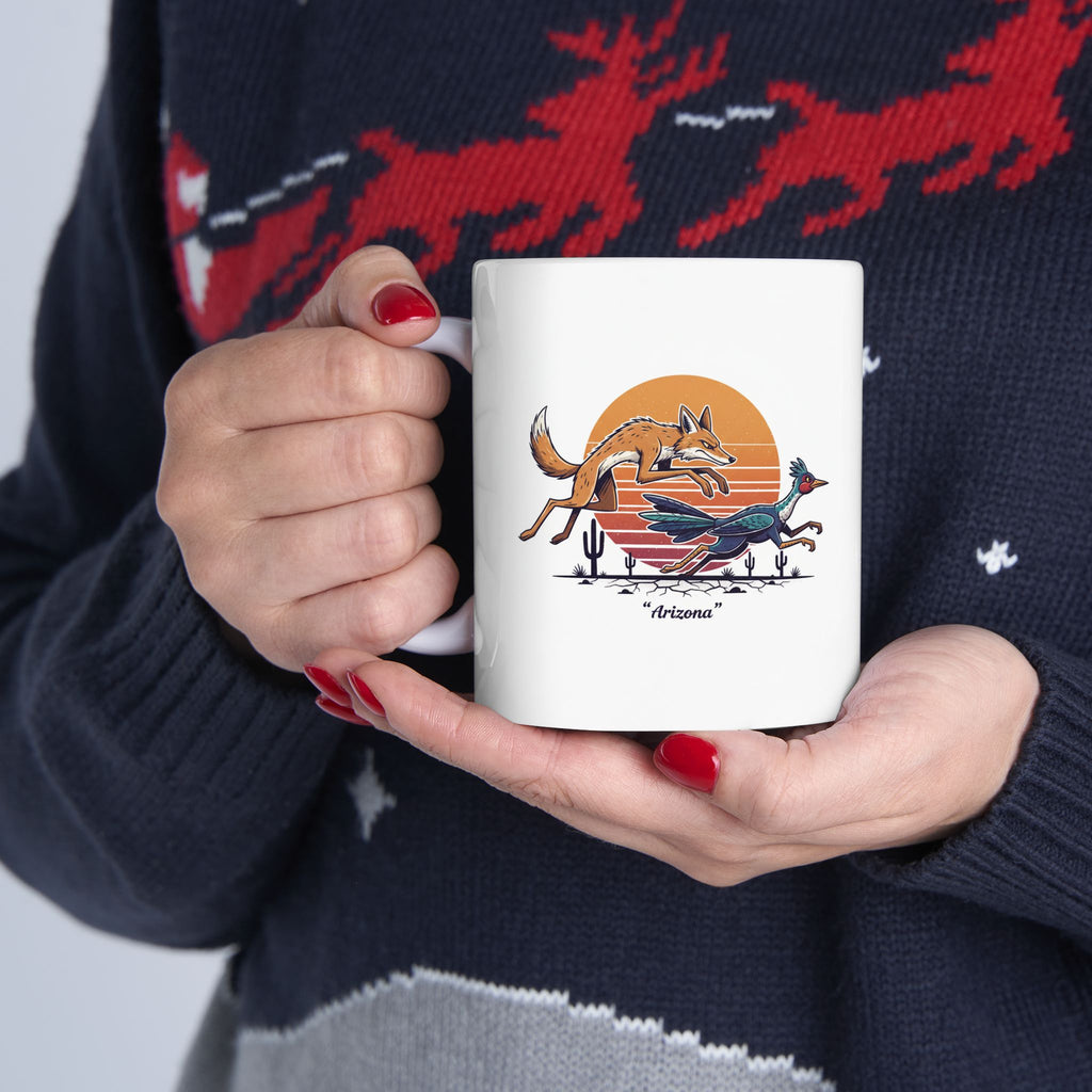 Coyote Wins Ceramic Mug — 'coyote wins' Text Design (11oz & 15oz) — side view