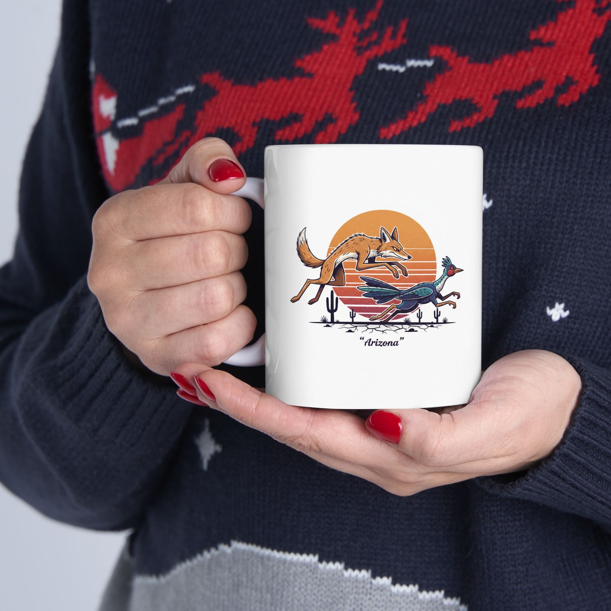Coyote Wins Ceramic Mug — 'coyote wins' Text Design (11oz & 15oz) — side view